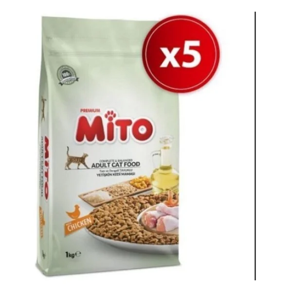 Mito Tavuklu 1 kg 5'li Yetişkin Kedi Maması - Görsel 4