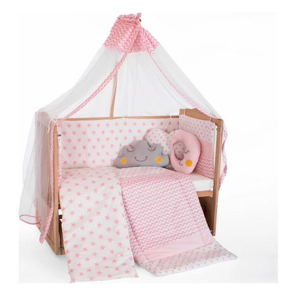 Bamgidoo Ahşap Organik Beşik Anne Yanı Beşik 3 Kademeli Lüx Bebek Beşiği 60 x 120 cm - Mavi Yıldız Uyku Setli & Soft Yataklı - Görsel 8