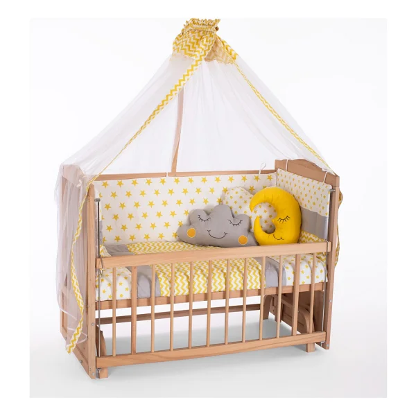 Bamgidoo Ahşap Organik Beşik Anne Yanı Beşik 3 Kademeli Lüx Bebek Beşiği 60 x 120 cm - Mavi Yıldız Uyku Setli & Soft Yataklı - Görsel 6