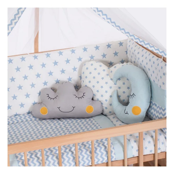 Bamgidoo Ahşap Organik Beşik Anne Yanı Beşik 3 Kademeli Lüx Bebek Beşiği 60 x 120 cm - Mavi Yıldız Uyku Setli & Soft Yataklı - Görsel 3