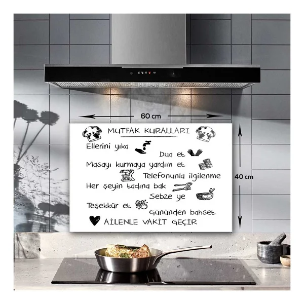 Decorita Beyaz Mutfak Kuralları Cam Ocak Arkası Koruyucu - 40 x 60 cm - Görsel 2