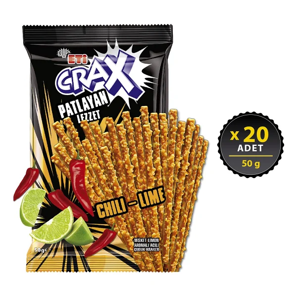 Eti Crax Patlayan Lezzet Chili Lime 50 gr 20'li Paket Çubuk Kraker - Görsel 5