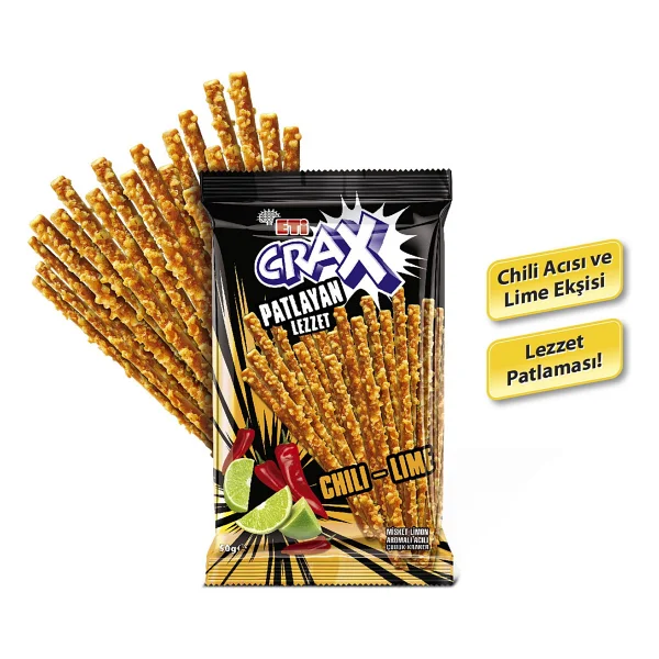 Eti Crax Patlayan Lezzet Chili Lime 50 gr 20'li Paket Çubuk Kraker - Görsel 3