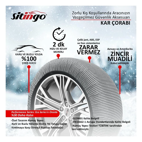 Sitingo Oto Lastik Kar Çorabı Performance Series - Large - Görsel 2