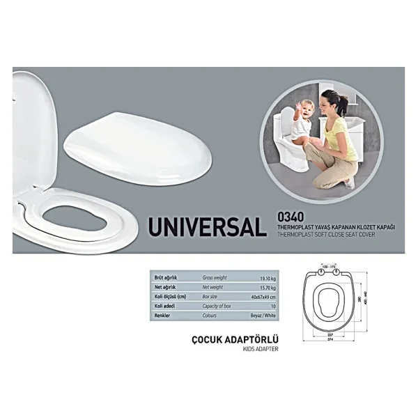 Nkp Thermoplast Yavaş Kapanan Klozet Kapağı Universal Model (Çocuk Adaptörlü) - ÇOCUK+YETİŞKİN - Beyaz - Görsel 2