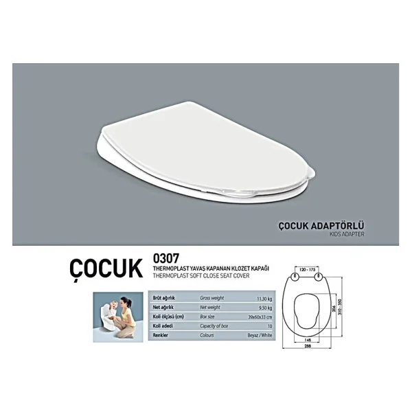 Nkp Thermoplast Yavaş Kapanan Klozet Kapağı Universal Model (Çocuk Adaptörlü) - ÇOCUK+YETİŞKİN - Beyaz - Görsel 4