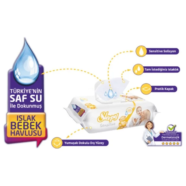 Sleepy Sensitive Kokusuz Islak Havlu 90'lı 24 Adet 2160 Yaprak Günlük Kullanım İçin - Görsel 3