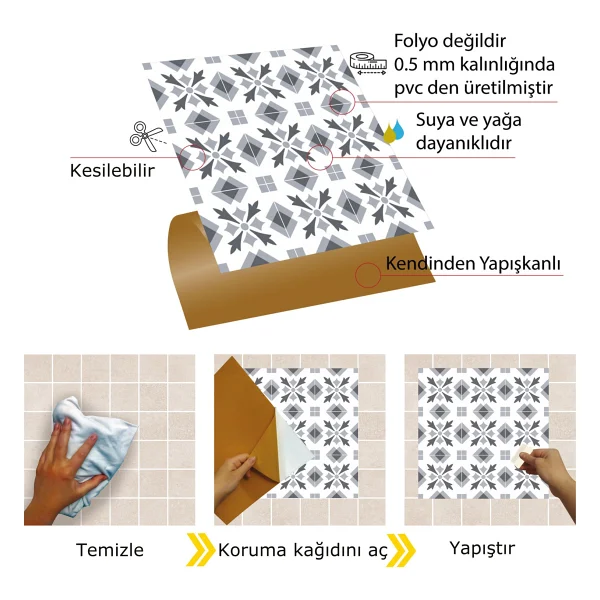 Tink Kendinden Yapışkanlı Geometrik 041 Desenli Pvc Karo 30X30 cm (56 Adet) 5m2 - Görsel 3
