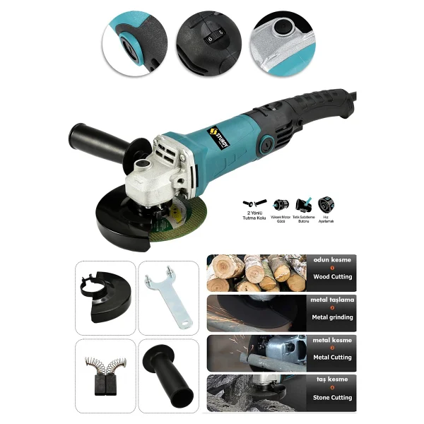 Sturdy Taşlama Makinesi 6 Kademeli Uzun Kuyruk Elektrikli 125 MM 1250 WATT - Görsel 2