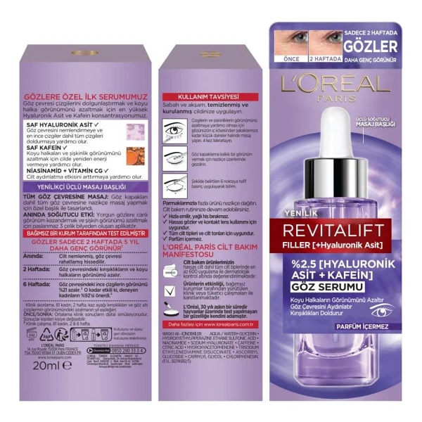 L'Oreal Paris Revitalift Filler Aydınlatıcı Göz Serumu 20 ml - Görsel 3