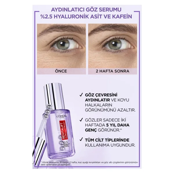 L'Oreal Paris Revitalift Filler Aydınlatıcı Göz Serumu 20 ml - Görsel 5
