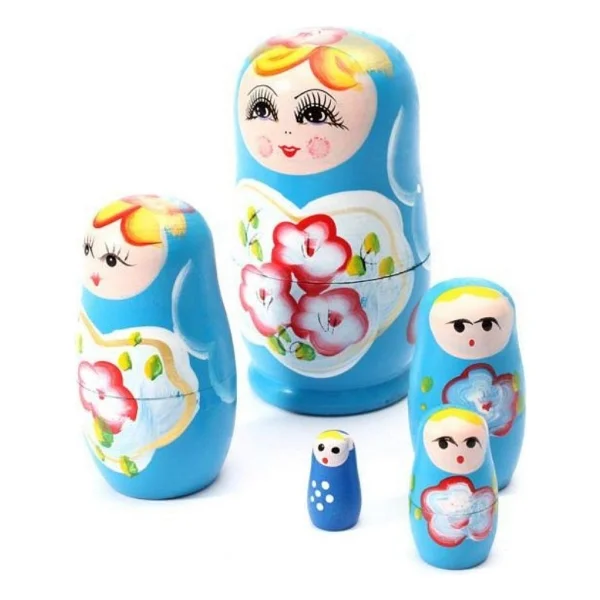 Dünyadan Hediyeler Ahşap Matruşka Bebek Beşli Set Mavi - Görsel 2