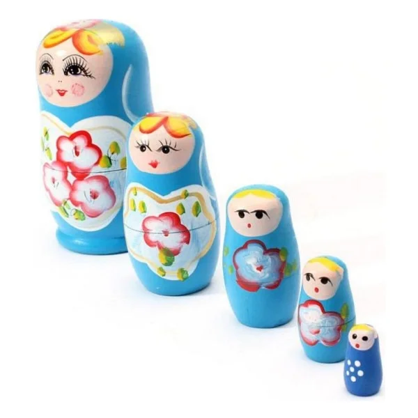 Dünyadan Hediyeler Ahşap Matruşka Bebek Beşli Set Mavi - Görsel 3