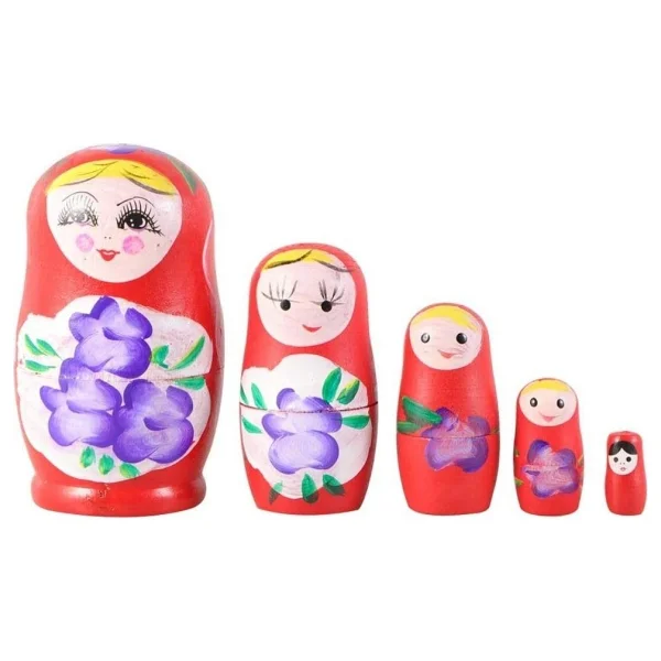 Dünyadan Hediyeler Ahşap Matruşka Bebek Beşli Set Kırmızı - Görsel 8