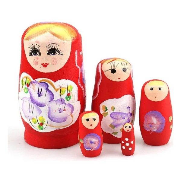 Dünyadan Hediyeler Ahşap Matruşka Bebek Beşli Set Kırmızı - Görsel 3