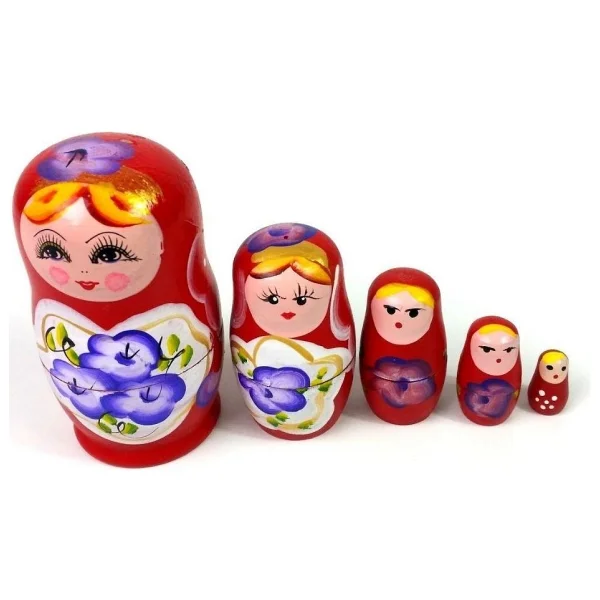 Dünyadan Hediyeler Ahşap Matruşka Bebek Beşli Set Kırmızı - Görsel 4