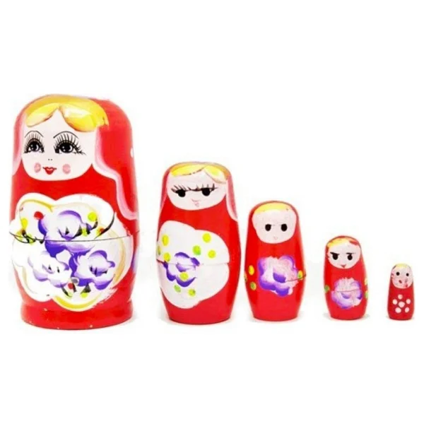 Dünyadan Hediyeler Ahşap Matruşka Bebek Beşli Set Kırmızı - Görsel 5