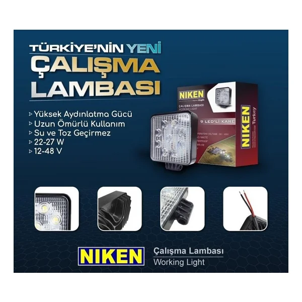 Çalışma lambası ledli kare 22-27w 16 ledli niken - Görsel 2