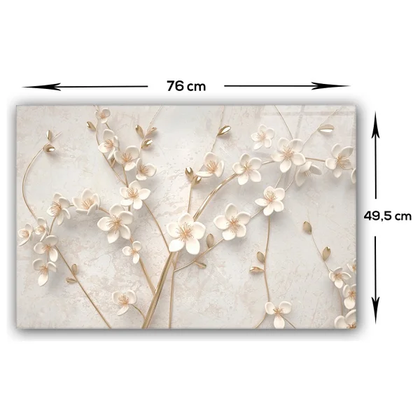 Decorita Cam Ocak Arkası Koruyucu Beyaz Çiçek - Gold - 49,5 x 76 cm - Görsel 3