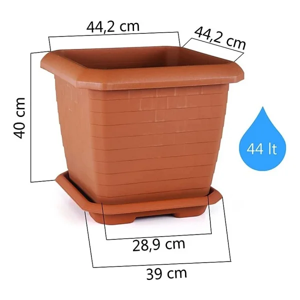 Serinova HK04 Hisar Kare Saksı No:4 Tabaklı 44,2 Cm, 44 Litre Kiremit - Görsel 2
