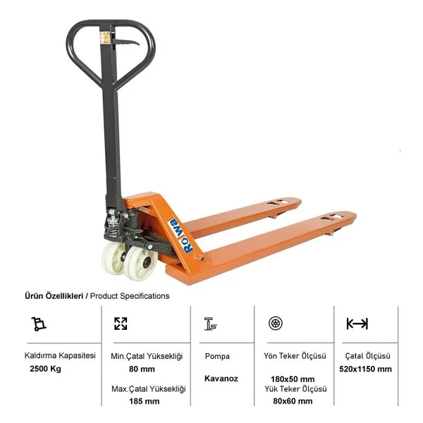 Rolwal 2500 Kg Transpalet BJ-TR-25-52X115-NY - Görsel 3