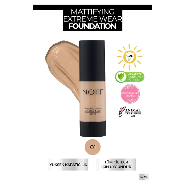 Note Mattifying Extreme Wear SPF 15 01 Beige 35 ml Likit Fondöten - Görsel 2