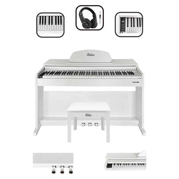 Midex PLX-190WH 88 Tuşlu Çekiç Aksiyonlu Bluetooth Beyaz Dijital Piyano - Görsel 6