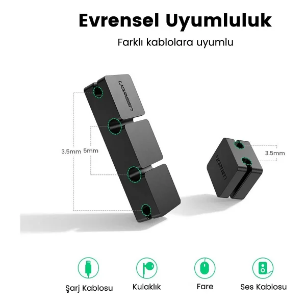 Ugreen 3+1 Kanallı Silikon Kablo Düzenleyici Organizatör, 70585 - Görsel 3