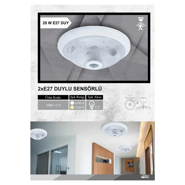 Sensörlü Tavan 360 Hareket Sensörlü Tavan Armatürü Lamba Glop Beyaz - Görsel 2