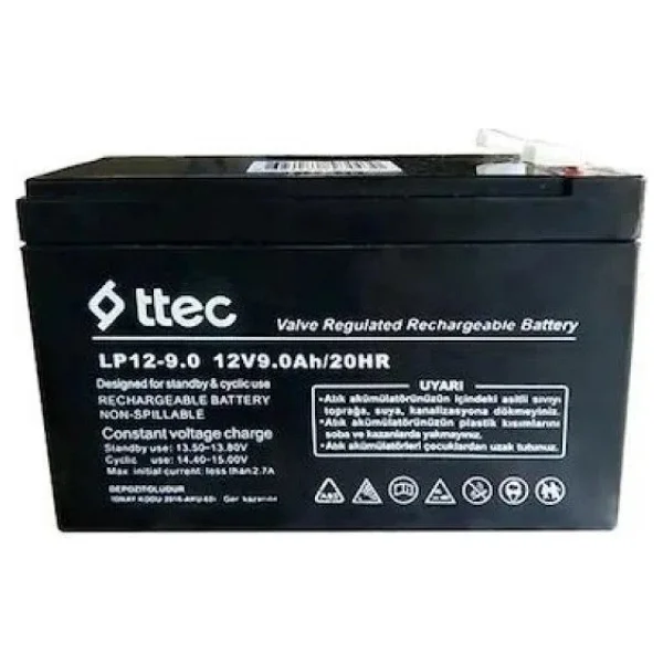 Ttec 12 Volt 9A Akü -12V 9 Ah Bakımsız Kuru Akü - 12V 9AH 12V9AH 12 Volt 9 Amper Akü - Görsel 2