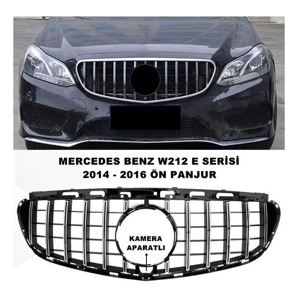 Mercedes W212 E Serisi Spor Ön Panjur Izgaralı Piano Black & Krom Şeritli 2014-2016 1. Kalite-caraks - Görsel 6