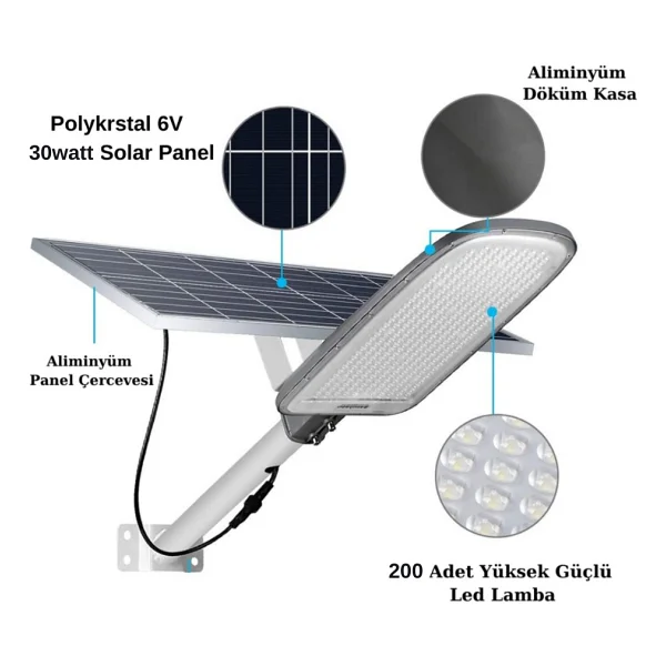 Forlife 300WATT Harici Panelli Güneş Enerjili Sabit Yanabilen Lifepo4 Bataryalı Solar Sokak Lambası - Görsel 9