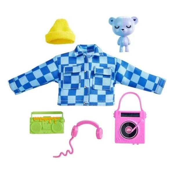 Barbie Extra Hayvan Dostları ve Kıyafet Paketleri Mavi Ekose Ceket HDJ41 - Görsel 3