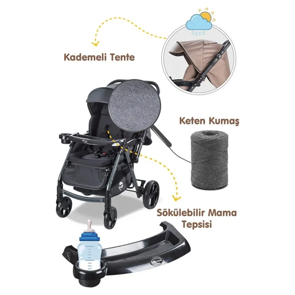 Baby Care Bc-500 Combo Maxi Pro Çift Yönlü Puset Siyah ( S ) - Görsel 9