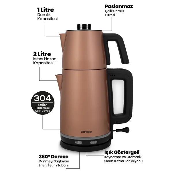 Goldmaster IN-6340 Joy Tea 2200 W Rose Gold Çelik Çay Makinesi - Görsel 5