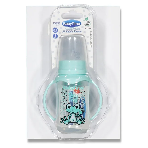 BabyTime Bebe Kulplu Pp Biberon 150 cc - Silikon Kiraz - Turkuaz - Görsel 2