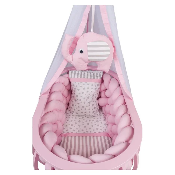 TommyBaby Lina Sepet Beşik Ahşap Beşik Örgülü Uyku Setli Doğal Ahşap Beşik Pembe - Görsel 3