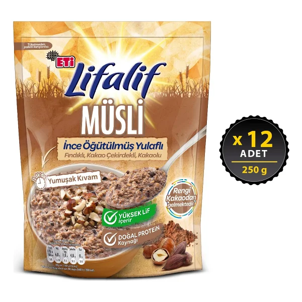 Eti Lifalif İnce Öğütülmüş Fındıklı Kakao Çekirdekli ve Kakaolu Müsli 250 gr 12'li - Görsel 5