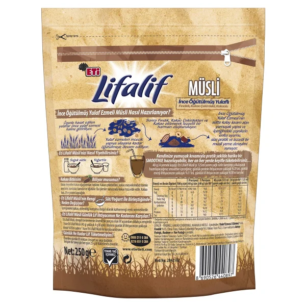 Eti Lifalif İnce Öğütülmüş Fındıklı Kakao Çekirdekli ve Kakaolu Müsli 250 gr 12'li - Görsel 4