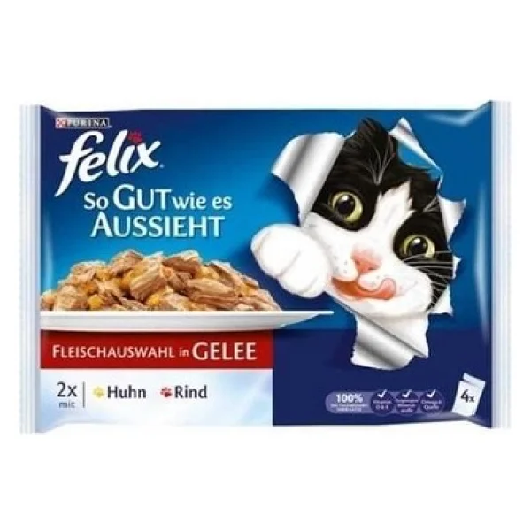 Felix Sığır Etli ve Tavuklu 4x85 gr 12'li Yetişkin Kedi Yaş Maması - Görsel 2