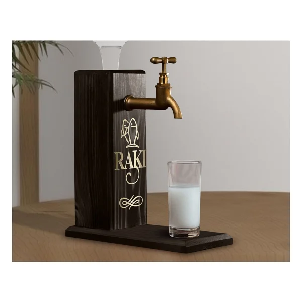 Bk Gift Aynalı Altın Kabartma Musluklu Doğal Siyah(Ebony) Ahşap Rakı Standı, Home Bar, Içecek Dispenseri, Ahşap Içecek Çeşmesi-1 - Görsel 5