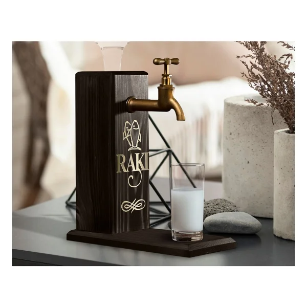 Bk Gift Aynalı Altın Kabartma Musluklu Doğal Siyah(Ebony) Ahşap Rakı Standı, Home Bar, Içecek Dispenseri, Ahşap Içecek Çeşmesi-1 - Görsel 2