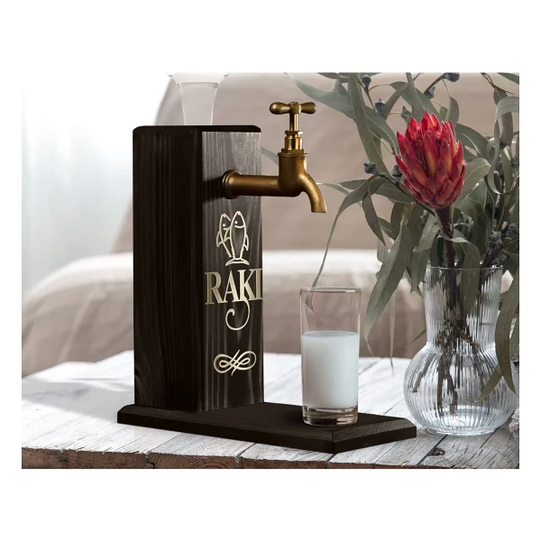 Bk Gift Aynalı Altın Kabartma Musluklu Doğal Siyah(Ebony) Ahşap Rakı Standı, Home Bar, Içecek Dispenseri, Ahşap Içecek Çeşmesi-1 - Görsel 3