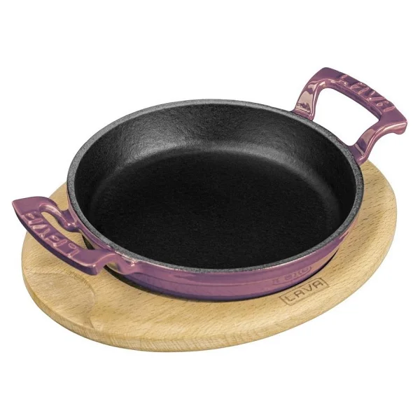 Lava Yuvarlak Ahşap Altlıklı Mor 20 cm Demir Döküm Sahan - Görsel 2