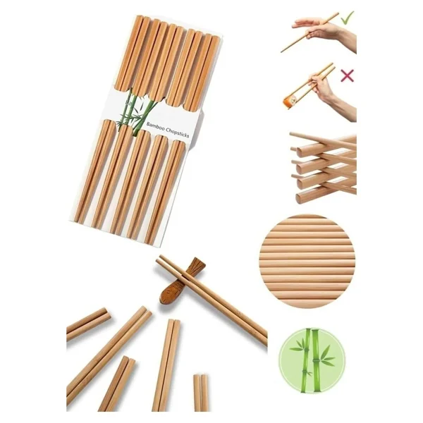 Neler Geldi Neler 10 Çift - 20 Adet Yıkanabilir Organik Bambu Çin Çubuk Uzakdoğu Çin Yemek Çubuğu Chopstick - Görsel 2