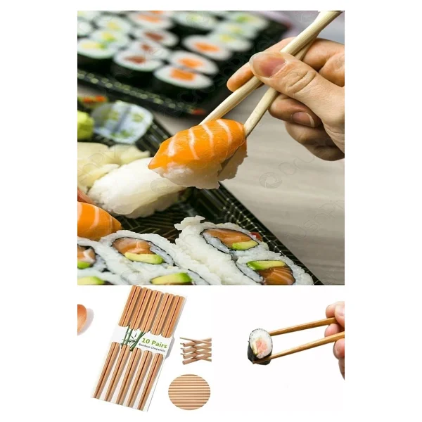 Neler Geldi Neler 10 Çift - 20 Adet Yıkanabilir Organik Bambu Çin Çubuk Uzakdoğu Çin Yemek Çubuğu Chopstick - Görsel 5