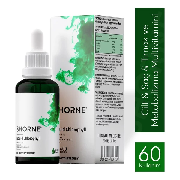 Shorne Likit Klorofil & Folik Asit & Krom Pikolinat & Selenyum & Vitamin B12 Multivitamin Gıda Takviyesi - Görsel 6