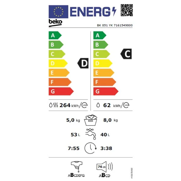 Beko BK 851 YK 1400 Devir 8 kg / 5 kg Kurutmalı Çamaşır Makinesi - Görsel 4