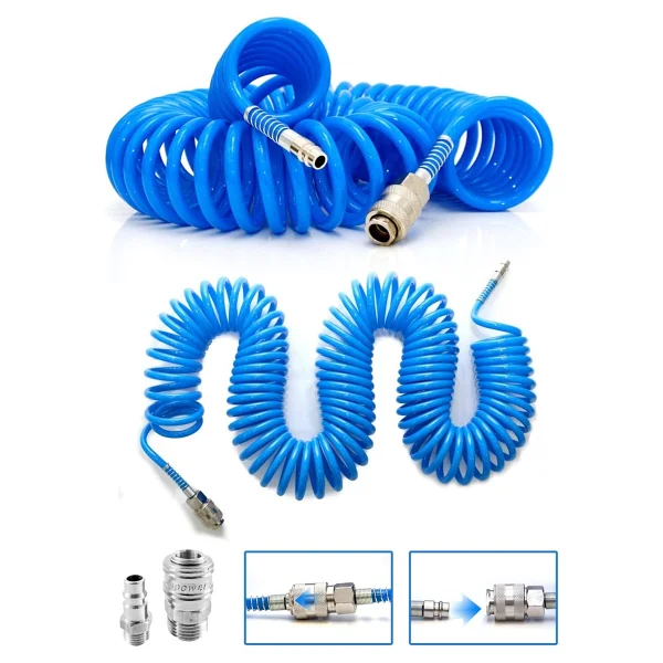 PROXTECH Profesyonel Yüksek Kalite Kompresör Spiral Hava Hortumu 8 Mm 15 Mt Hava Jakı Kompresör Recor Seti - Görsel 3