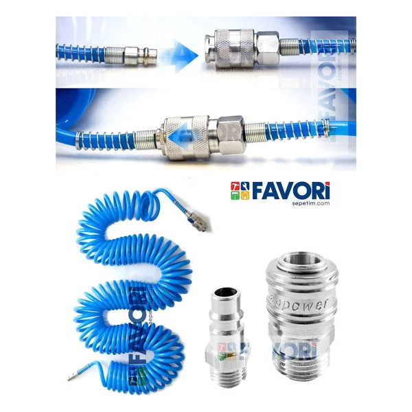 PROXTECH Profesyonel Yüksek Kalite Kompresör Spiral Hava Hortumu 8 Mm 15 Mt Hava Jakı Kompresör Recor Seti - Görsel 5